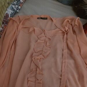 Zara Pink Ruffled Tie Front Blouse